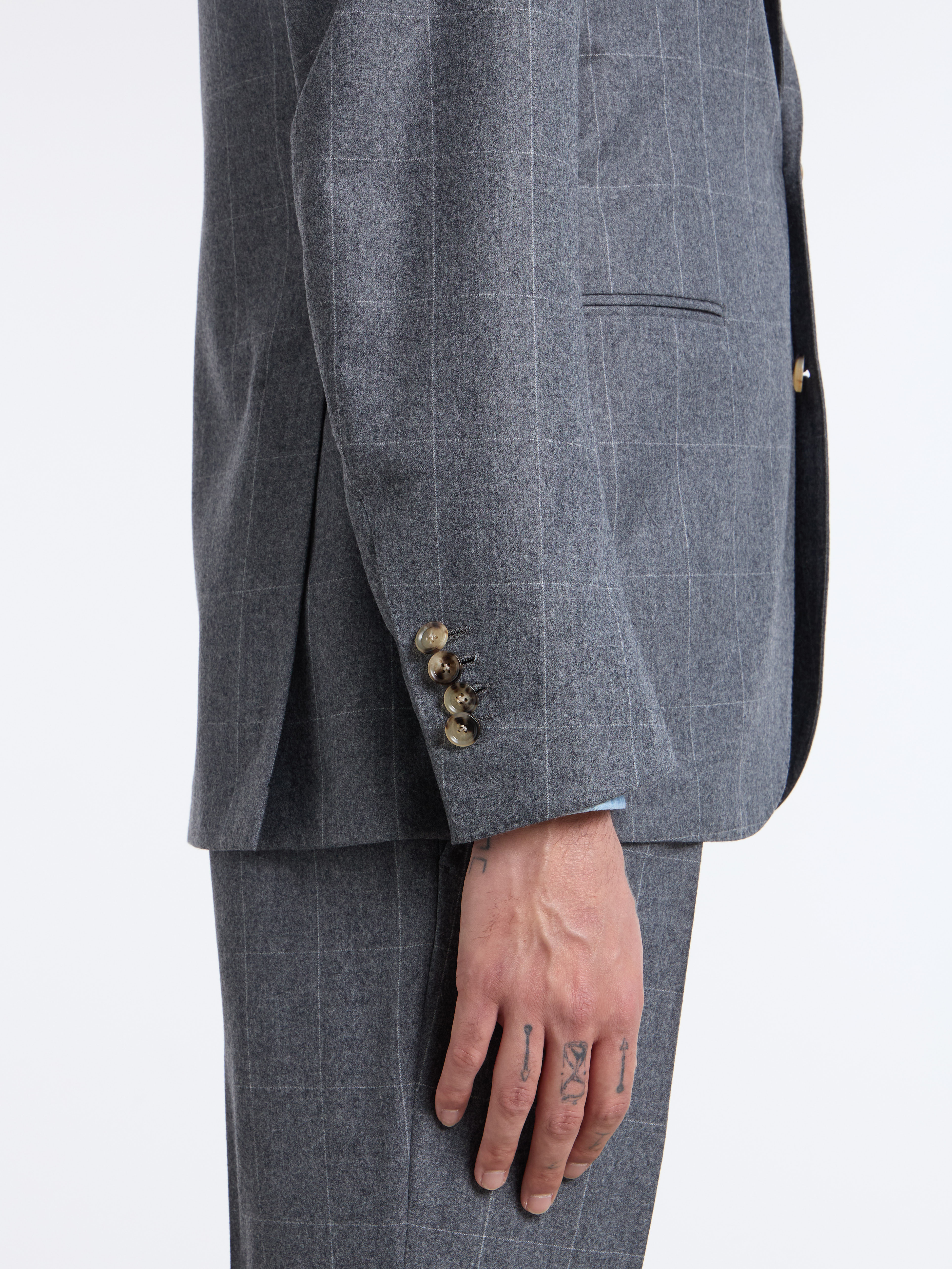 SINGLE-BREASTED WOOL CHECKED SUIT - GREY - LUIGI BORRELLI - NAPOLI